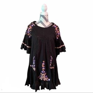 FREE PEOPLE Womens Pavlo Black Embroidered Dress